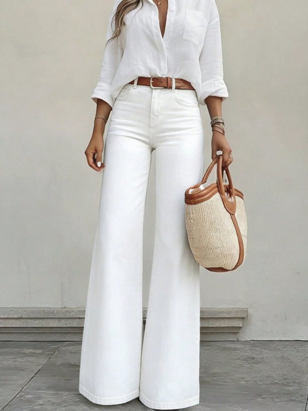 White Casual Women's flared-Leg denim Jeans